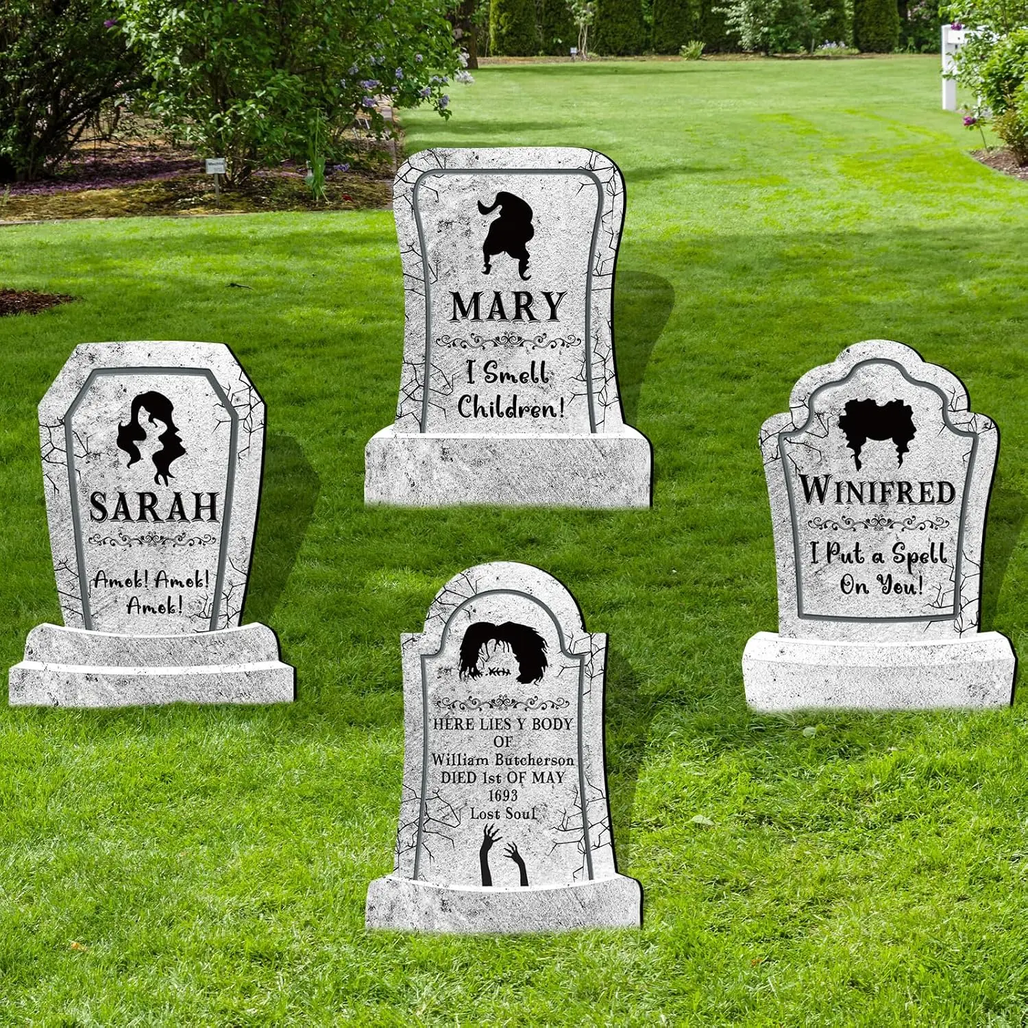 17 Inch Halloween Yard Sign Tombstones Decorations Outdoor with Stakes | Realistic 3 Witches Themed Halloween Gravestones for  Scary Decor for  Office Party Lawn & Yard