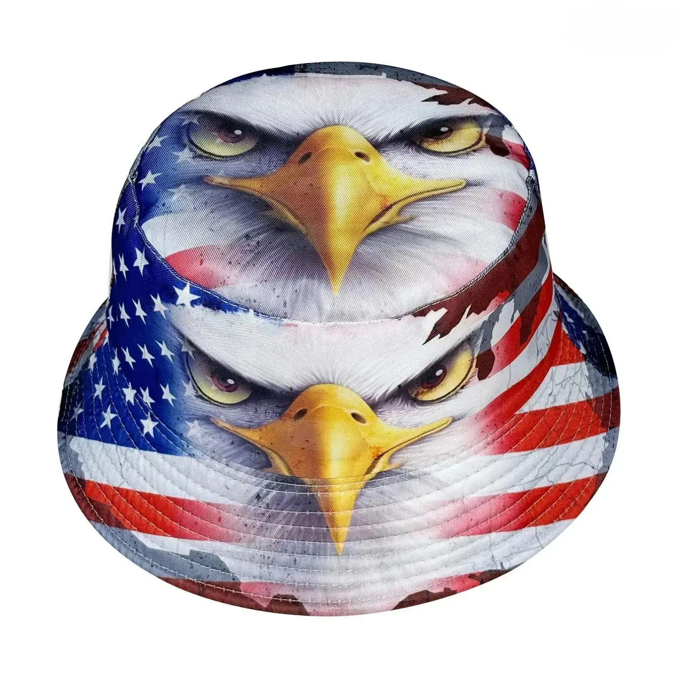 Patriotic Eagle American Flag Bucket Hat for Men and Women, Double Sided Fisherman Sun Hat, UV Protection Beach Hat for 4th of July Independence Day, Fishing, Travel and Outdoor Wear