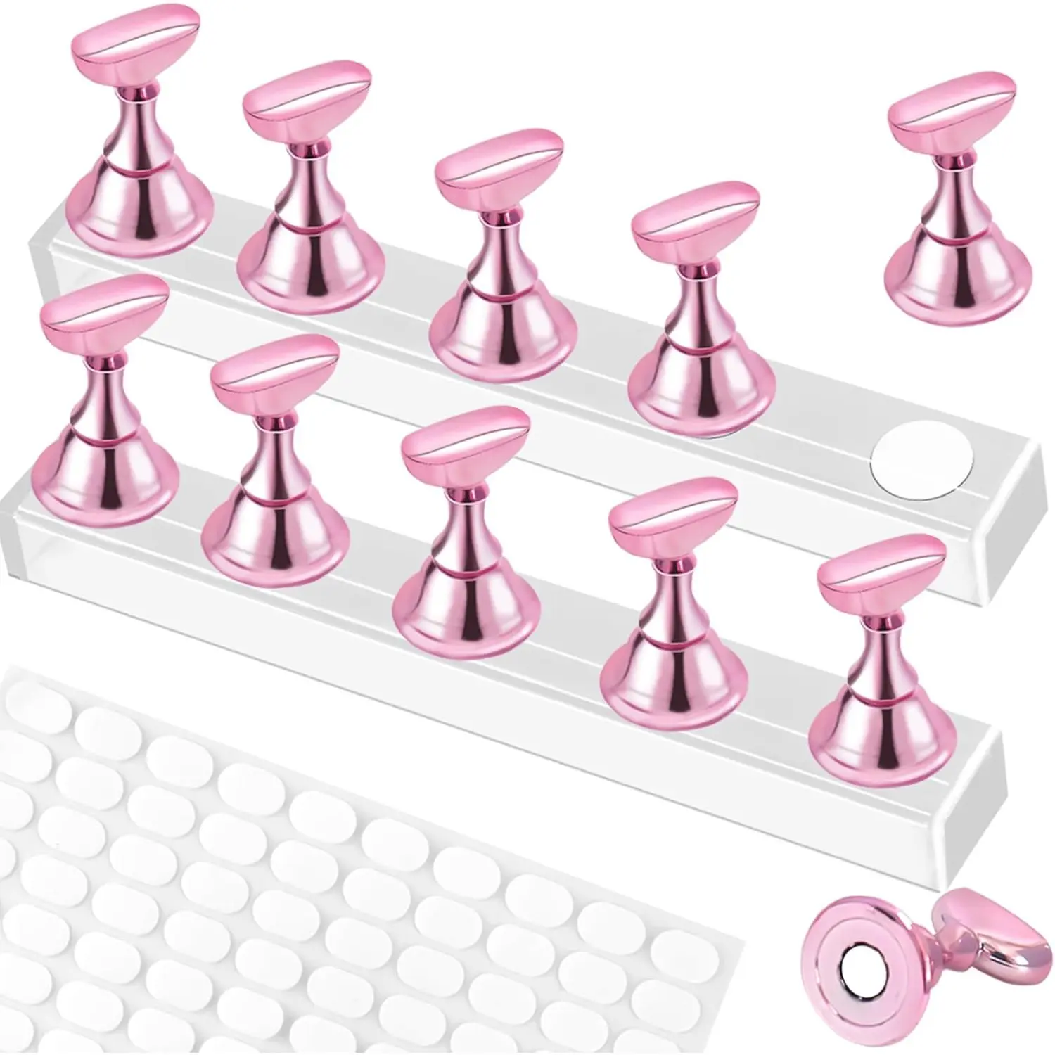2 Sets Nail Practice Stand Kit (with 200pcs Double-Sided Tape) | Pink | Press-On Nail Display Stand + Practice Hand | Perfect for Home DIY & Nail Salons