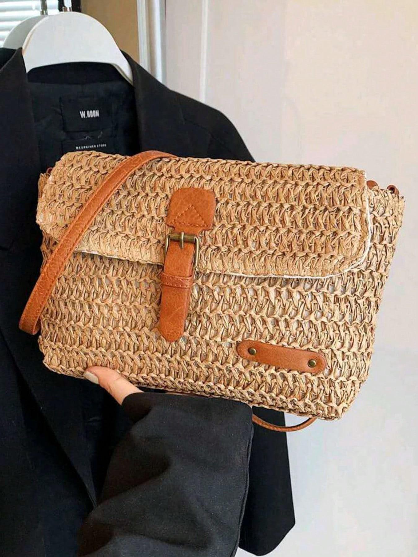 Women's Fashionable Straw Bag, Textured Shoulder Bag, Casual Stylish Crossbody Bags for Daily Used, Trendy All-match Sling Purse Commuter Bag