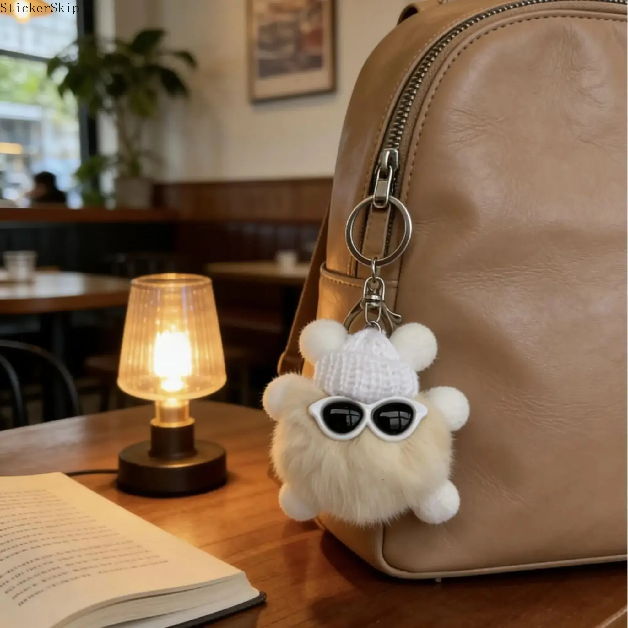 2026 Plush Doll Keychain with Sunglasses & Knit Hat, Fuzzy Pom‑Pom Bag Charm, Cute Playful Small Accessory for Backpacks, Ideal Gift for Girls