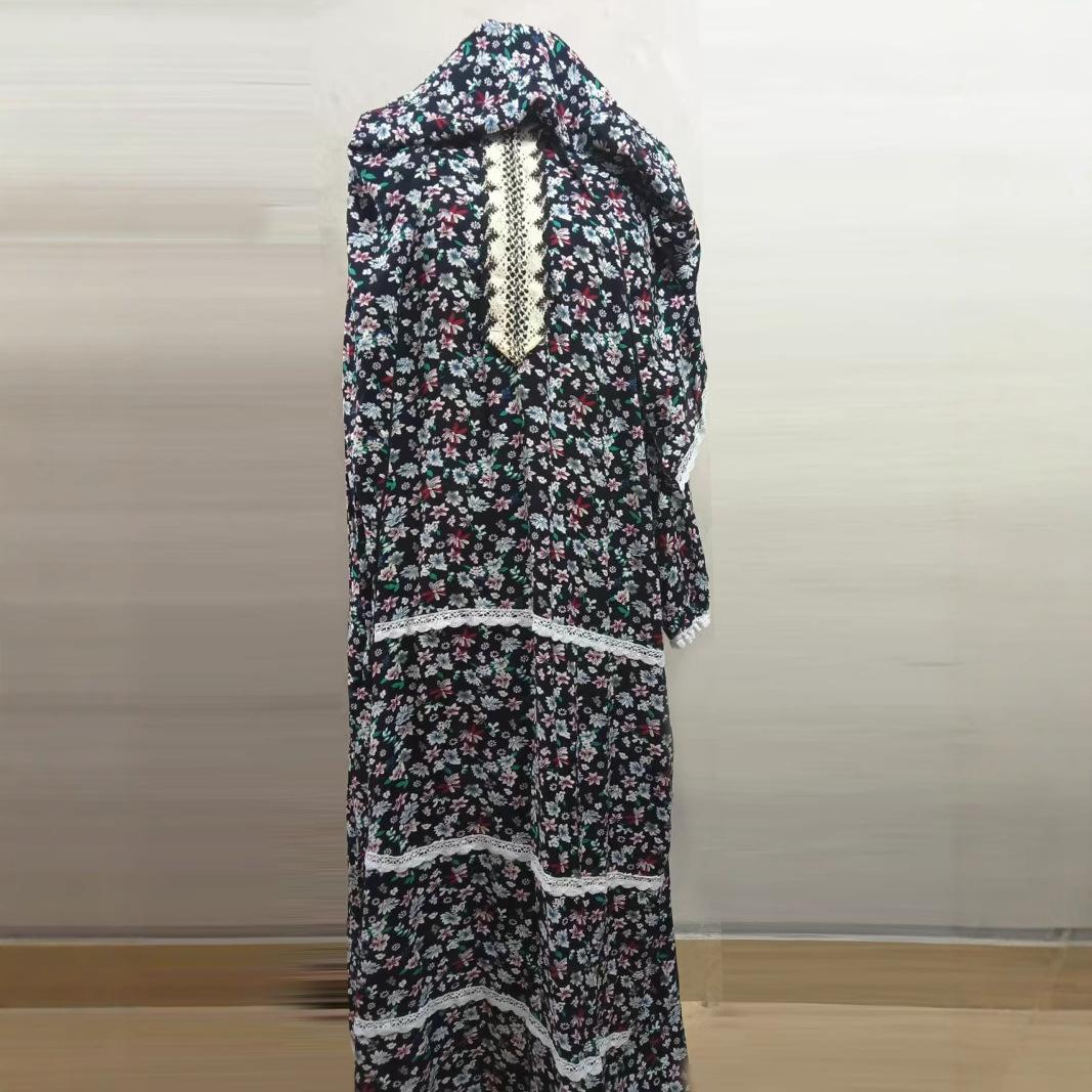 New Women'S Dress, Middle Eastern Style Robe, Fashionable Printed Prayer Gown with Attached Scarf