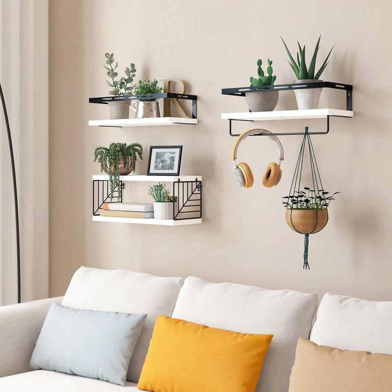 3+1 Tier Wall Mounted Bathroom Shelves Over Toilet, Rustic Wood Floating Shelves With Metal Frame And Towel Bar For Bathroom, Kitchen, Bedroom, Living Room, Home Decor, Bathroom Decor, Bathroom Organizer Summer