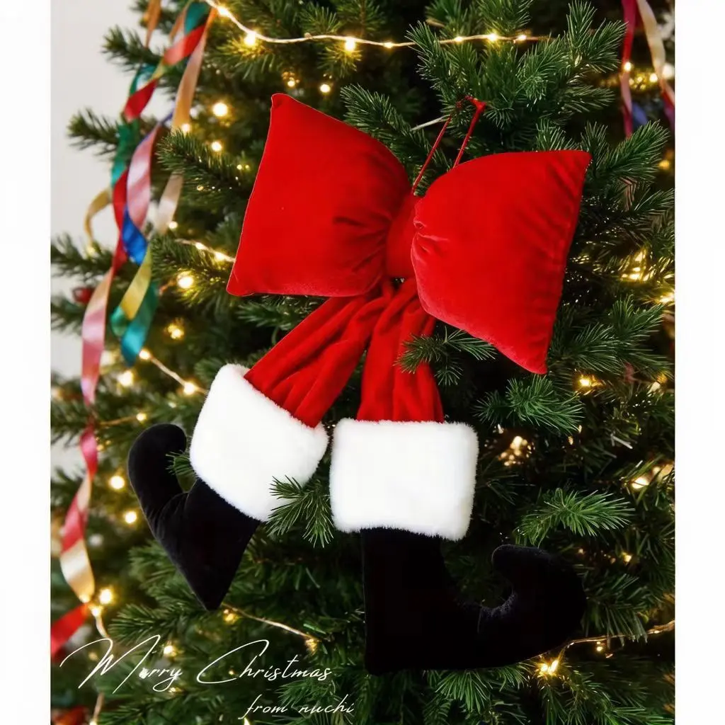 Single Velvet Christmas Ornament, Soft Atmosphere, Bow Hanging Design, Suitable for Weddings, Festivals, Home Window Decor, Theme Party Setup