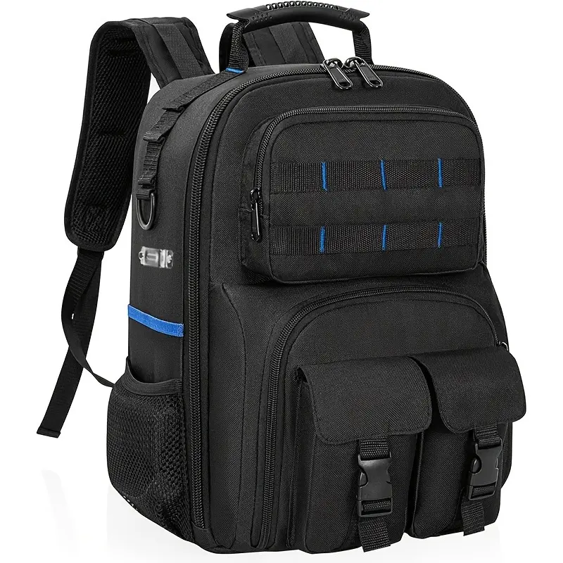 Heavy Duty Tool Backpack with Padded Removable Organizer, Electrician HVAC Technician Work Bag, Large Capacity Waterproof Contractor Backpack with Laptop Sleeve, Black