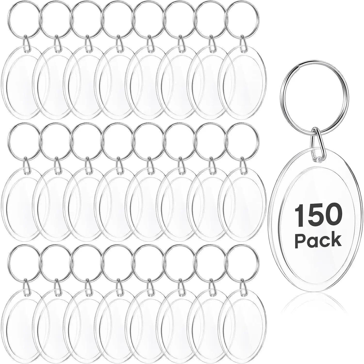 150 Pack  Photo Keychains Clear Personalized Picture Frame  Holder Blank Photo Insert Keyring DIY Favor
