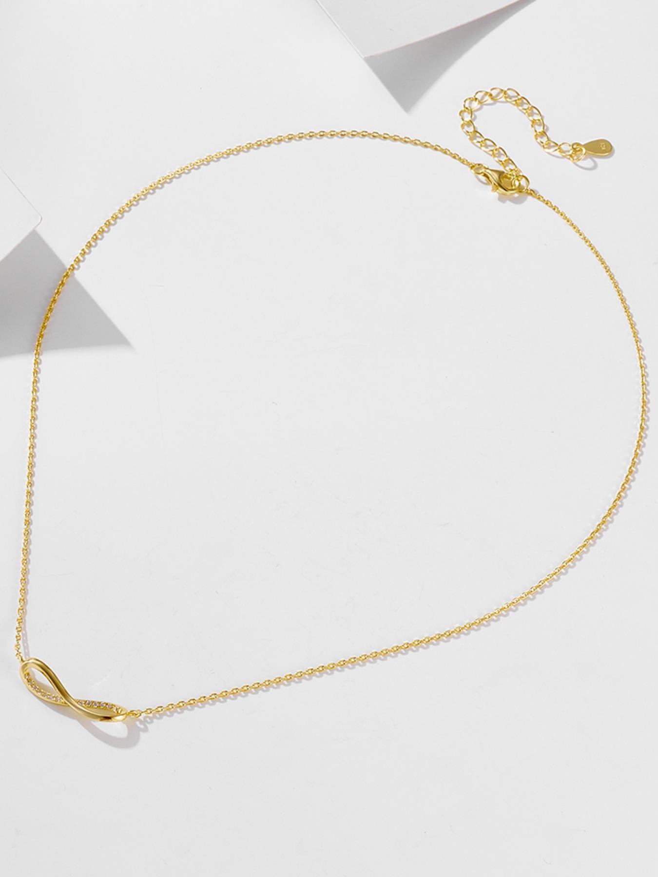 S925 Sterling Silver Infinity Symbol Design Pendant Necklace, Artificial Zircon Decor Necklace for Women & Girls, Trendy All-match & Exquisite Jewelry for Birthday Gift