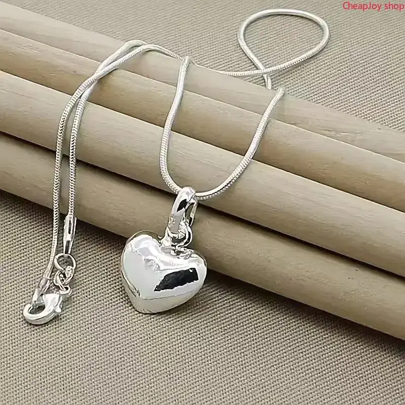 2026 An elegant Silvery heart-shaped pendant necklace with a snake bone chain, suitable for women, a fashionable jewelry gift for weddings