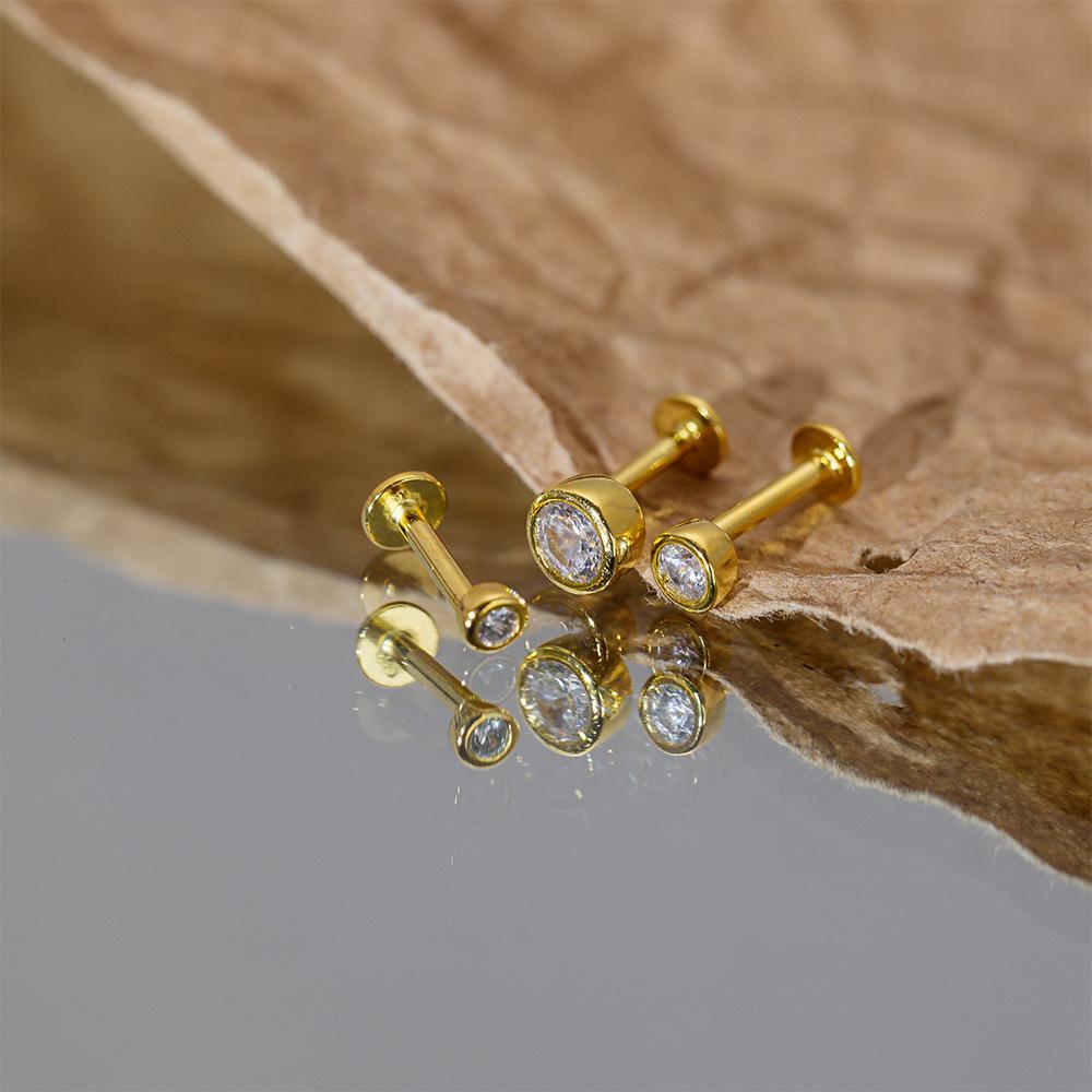 S925 sterling silver internal thread flat back cartilage earrings • Simple round CZ earrings, suitable for spiral ear screens. Conch earrings are suitable for giving girlfriends, girlfriends, and birthday gifts on holidays Dainty Matching