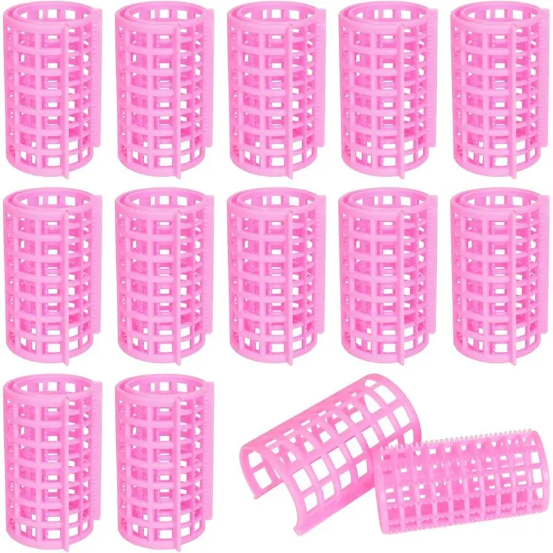 12 Pack Self Grip Plastic Hair Rollers, 36MM No Heat Heatless Styling Large Curling Rollers, DIY Hair Styling Tools for Long Medium Short Hair, Pink