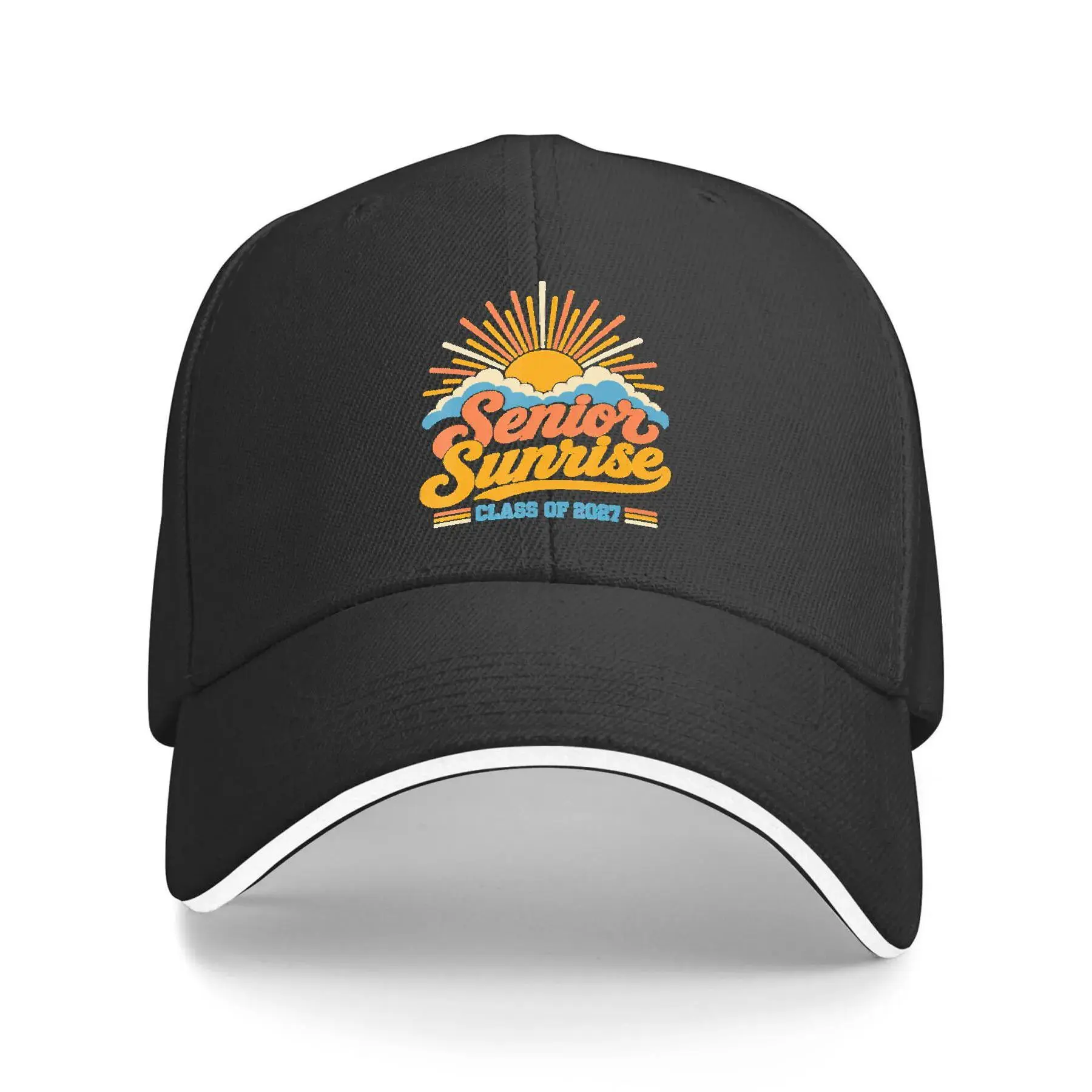 Adult 100% Polyester Senior Sunrise Class of 2027 Retro Graduation Graphic Baseball Cap, Lightweight Curved Brim Casual Hat for Men and Women, Outdoor Sports and Everyday Wear