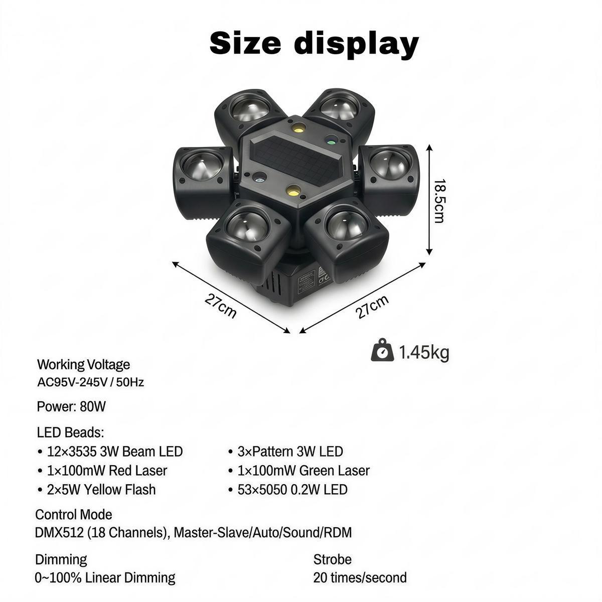 Pour Choices 6-Arm Bee-Eye Moving Head DJ Light – RGBW 4-in-1 LED, Red & Green Lasers, Dynamic Stage & Party Lighting for Disco, Weddings, Festivals & Clubs
