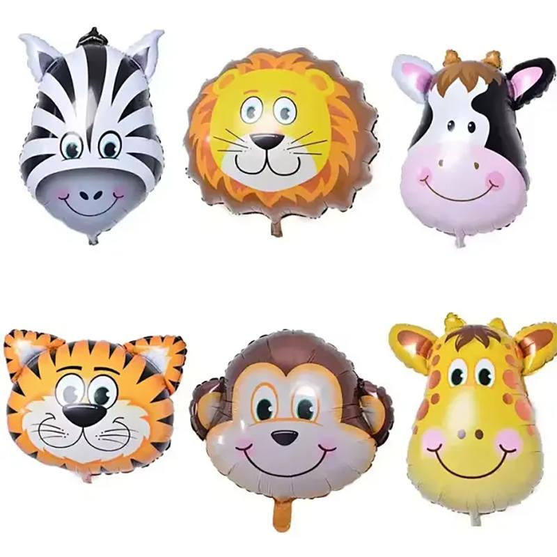 6pcs/set 16 inch Mini Animal Head Foil Balloon Forest Tiger Lion Zebra Balloon JungleWild Animal Theme Birthday Party Decoration