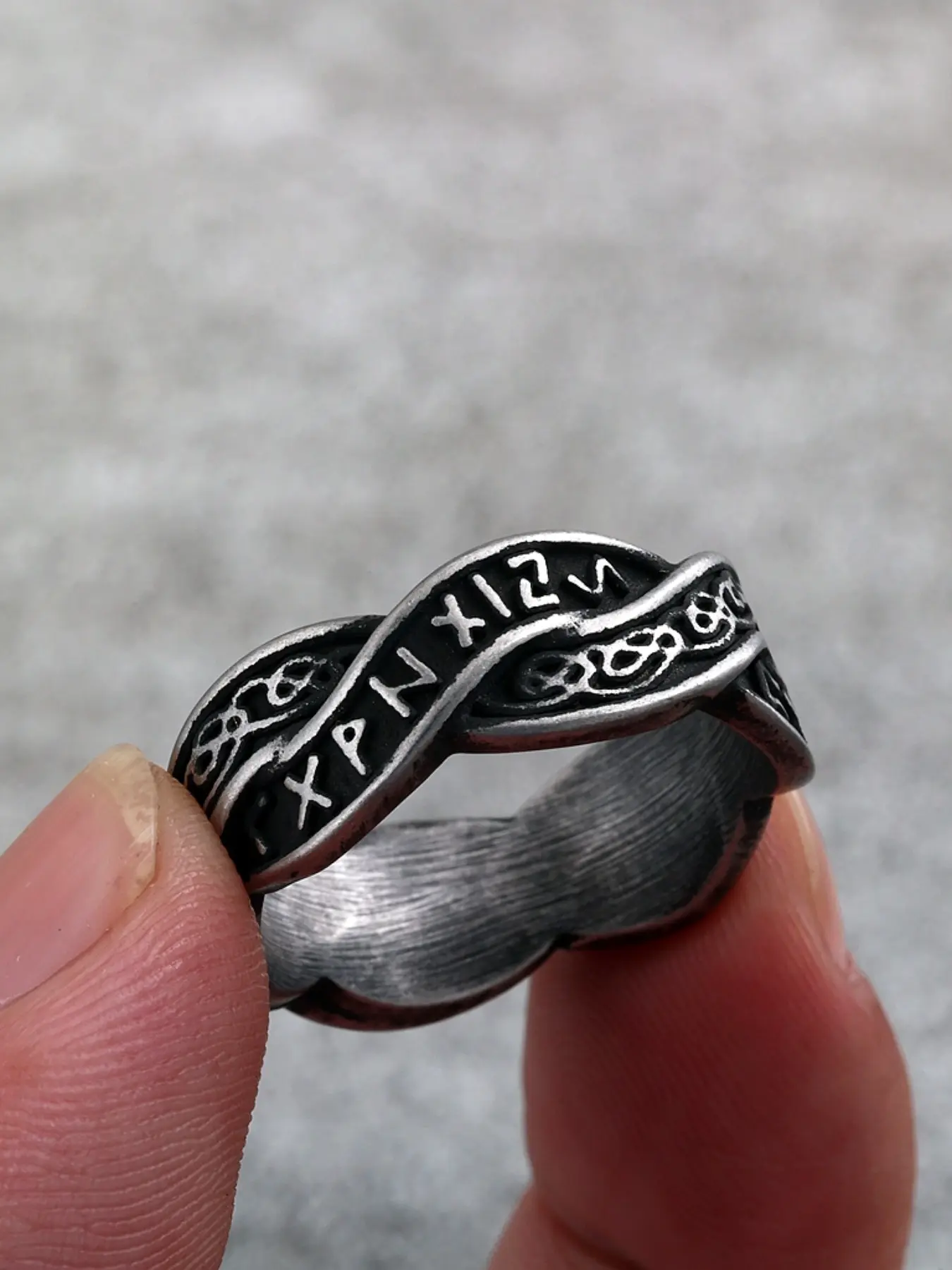 Viking Rune Ring for Men and Women, Nordic Elder Futhark Rune Twisted Rope Vintage Stainless Steel Amulet Ring, Fashion Ring, Punk Gothic Bike Jewelry Gift Size 7-13
