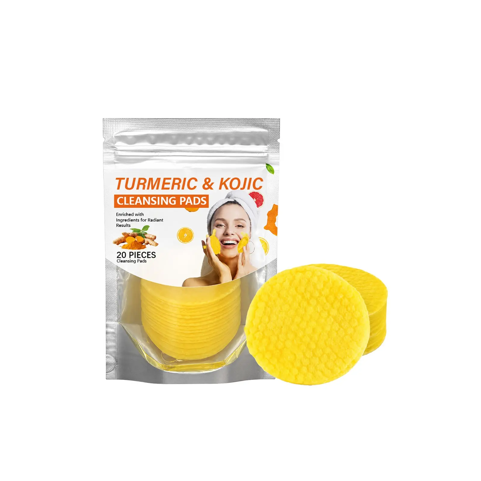Turmeric Cleansing Pads, Soft Skin-Friendly Wet Wipe Dual-Use Daily Cleanse, Brightening Moisturizing Refreshing Face Wash