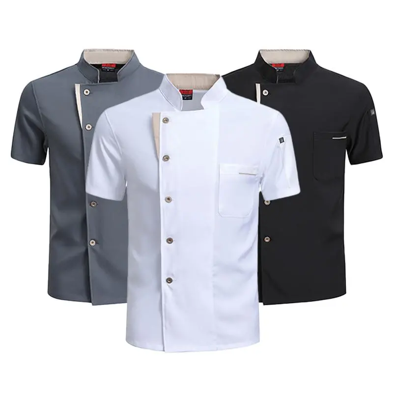 Women's Plain Mesh Workwear Clothes - Summer Restaurant Kitchen Chef Jacket, Waiter White Cooking Shirt, Catering Uniform, Women's Clothes, Fitted, Classic, Buttons, Breathable Mesh, Ice Silk, Solid Plain, Multi Pockets, All Seasons, 4Xl