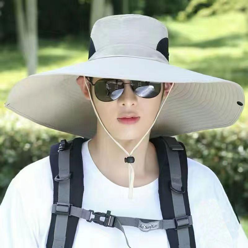 Outdoor camping, hiking, and travel 15CM large brim men's sun protection hat, fishing hat, hiking fisherman hat