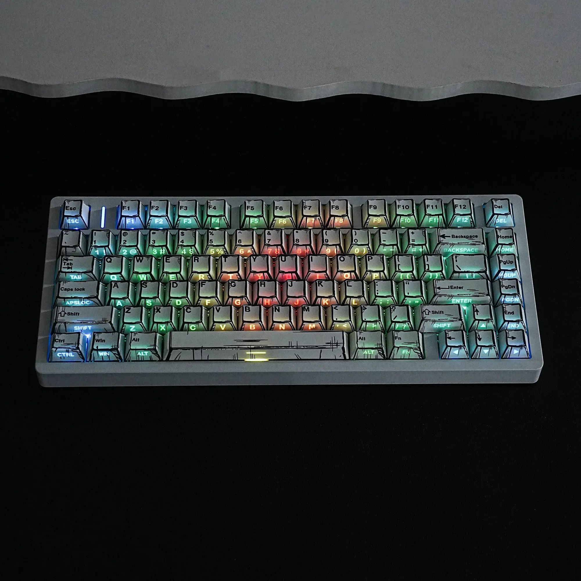131 Key Cherry Profile Comic White Keycaps Keycap Set 5-Sided Heat Transfer Pbt Materia Dual Color Injection, South-facing For Mechanical Keyboard Hebrew English German French Spanish