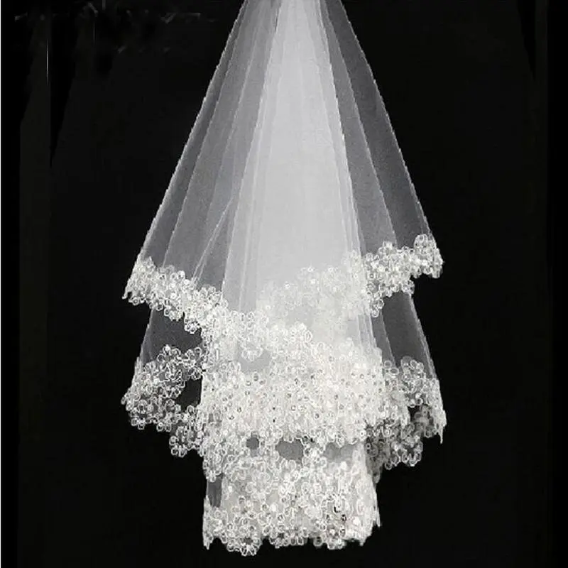White Sequins Edge Tulle Bridal Wedding Veils One Tier Beaded 120cm Bride Accessory 2026