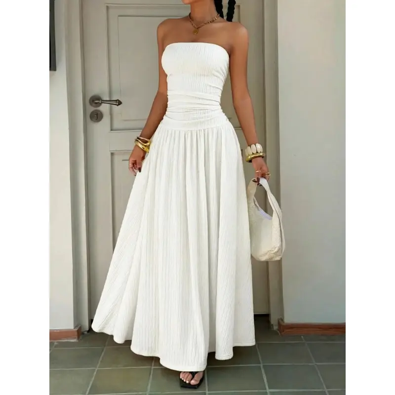 Women's Fashion Minimalist Textured Knit Sleeveless Long Cami Dress - Seamless Chic Design, Casual Essential, Solid Color, Size M, Do Not Bleach