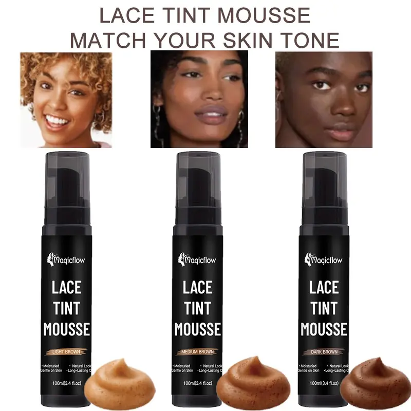100ml/3.4fl.oz Upgraded Haircare Lace Tint Mousse for Lace Wigs - Waterproof Color Fast Drying, Natural Matte Look, Non-Flaking No White Residue, Available in Dark Brown, Medium Brown, Light Brown