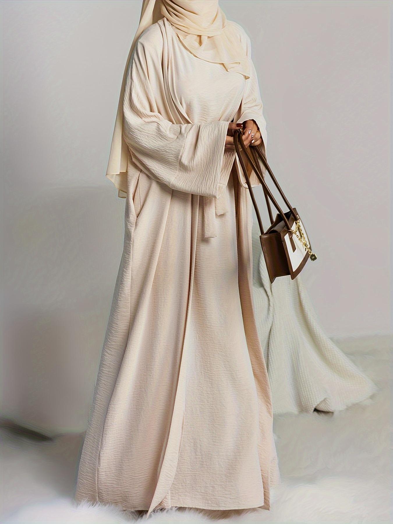 Muslim Lady 2pcs Abaya Set Eid Abaya Inner+open Abaya With Pocket