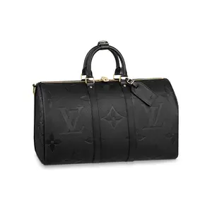Louis Vuitton Keepall 45 Travel Bag – Detachable Adjustable Strap, Embossed Calfskin, Unisex Black Tote