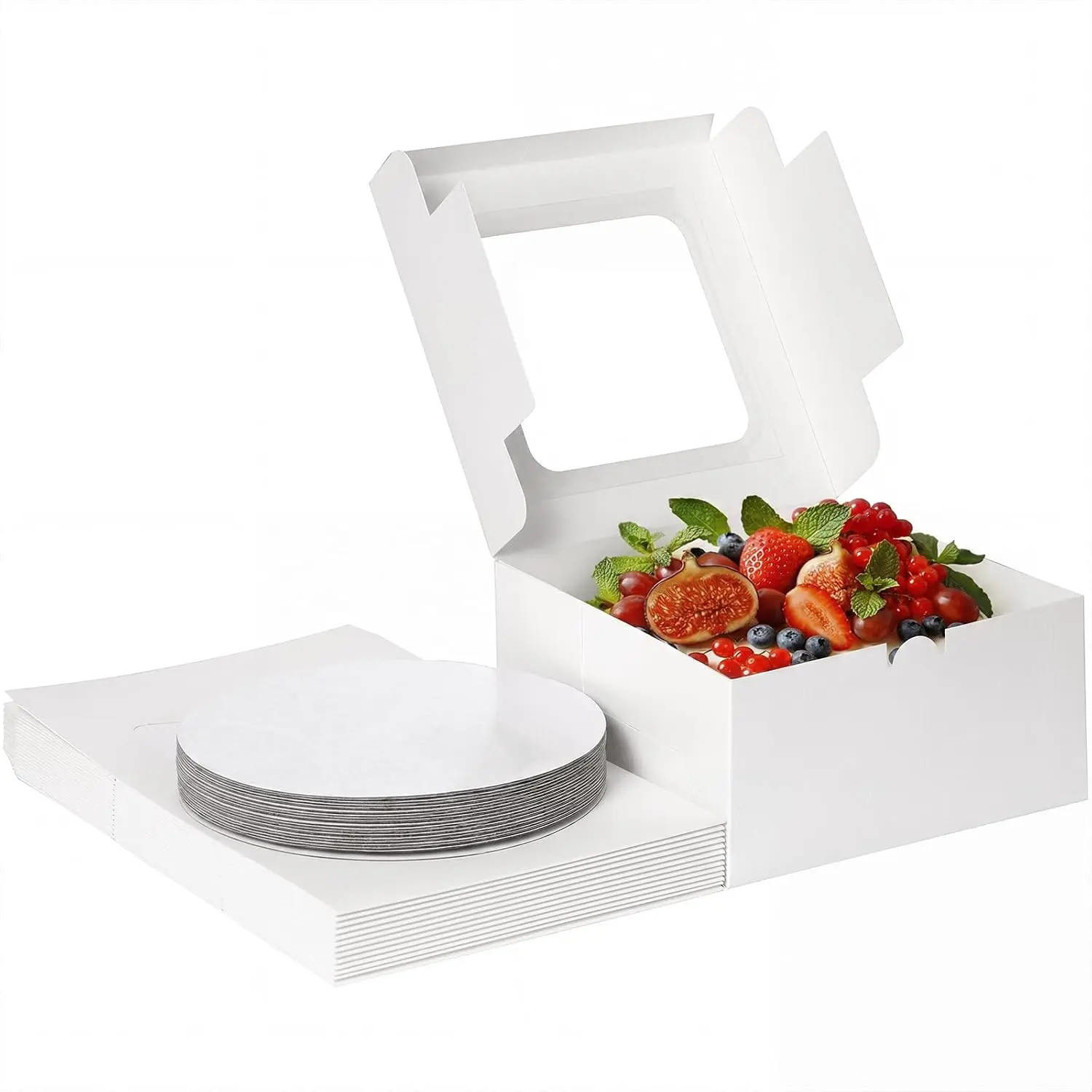 15 Sets Cake Boxes, 10"x10"x5" Bakery Boxes with Cake Boards | 350gsm Thickness Cardboard, Easy to Assemble, Suitable for Cakes under 10 Inches, Pre-folded Cardboard
