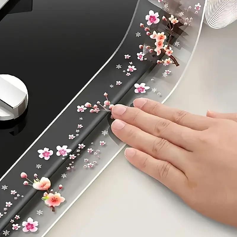 Waterproof Self Adhesive Seal Tape, Floral Pattern Decorative Tape, Durable Leak Proof Tape Versatile Use for Kitchen, Bathroom, Corner Wall & Countertop