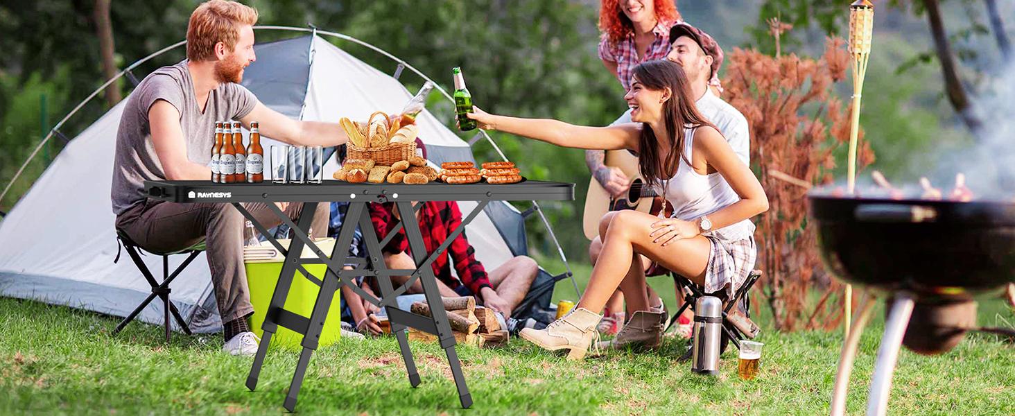 Foldable Grill Table with Mesh Desktop, 200lbs 3Ft Portable Folding Table, Height Adjustable Metal Table for Ourdoor, Camping, Picnic, BBQ and Beach, RV, 35.4" L x 23.6" W Barbecue