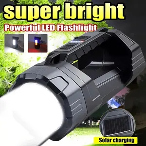 Portable LED camping light, High Lumen Flashlights, High powered flashlight, six modes, rechargeable USB flashlight, side emergency light, solar outdoor light, tactical COB flashlight, power bank function, for camping and emergency situations