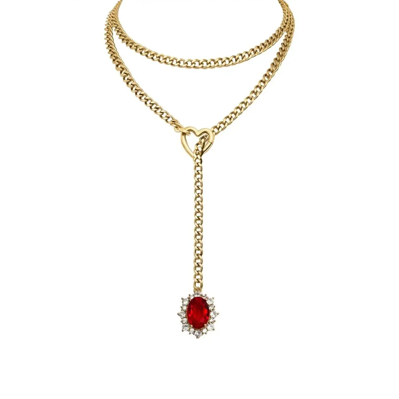Slip Chain Heart Clasp O-Ring Necklace Punk Rock Cuban Long Necklace Jewelry Women Cuba Lariat Y-Necklace Heart Locker Choker wed gift