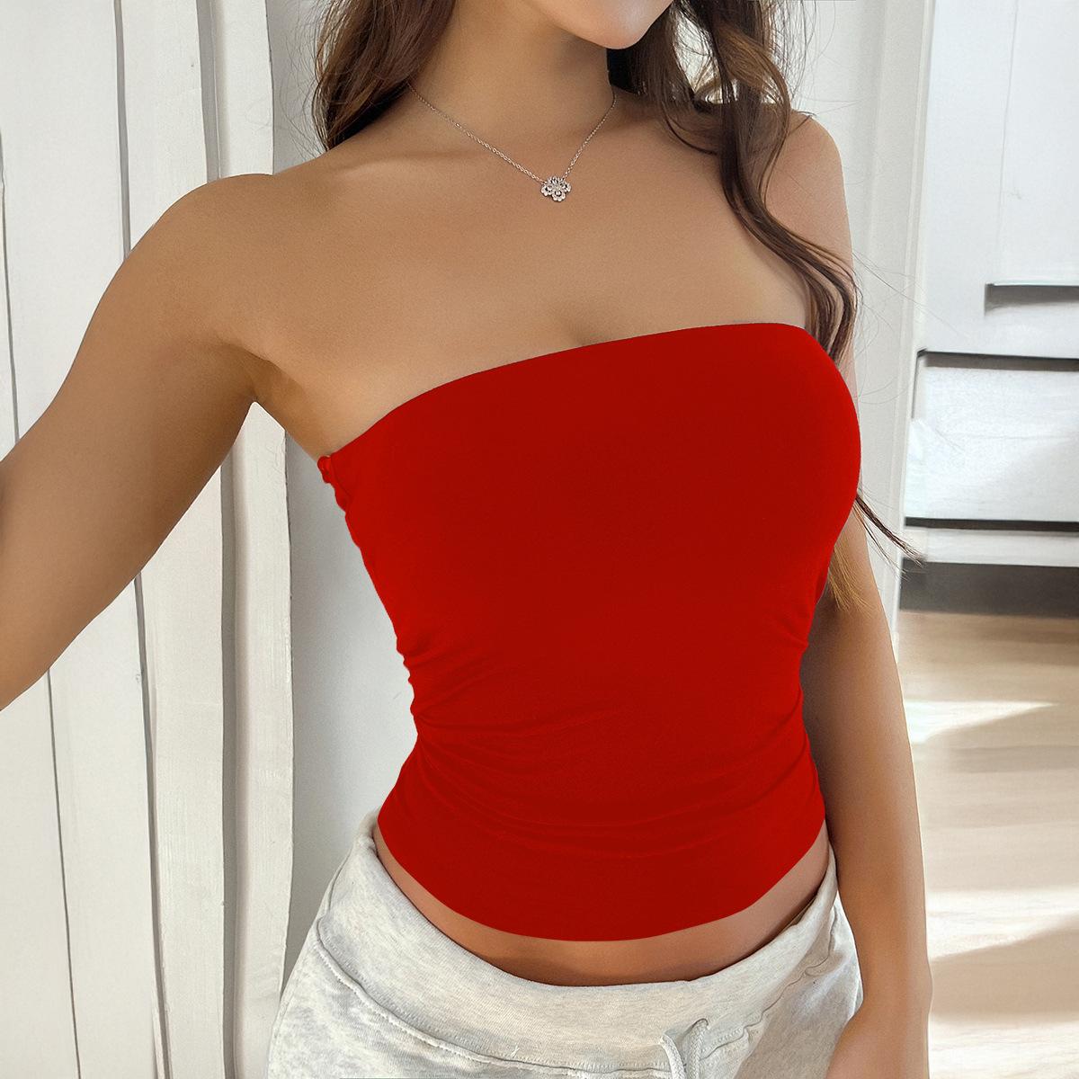 GGFL Women's Solid Color Crop Tube Top, Casual Sleeveless Cropped Top for Summer, Women's Clothing for Daily Wear