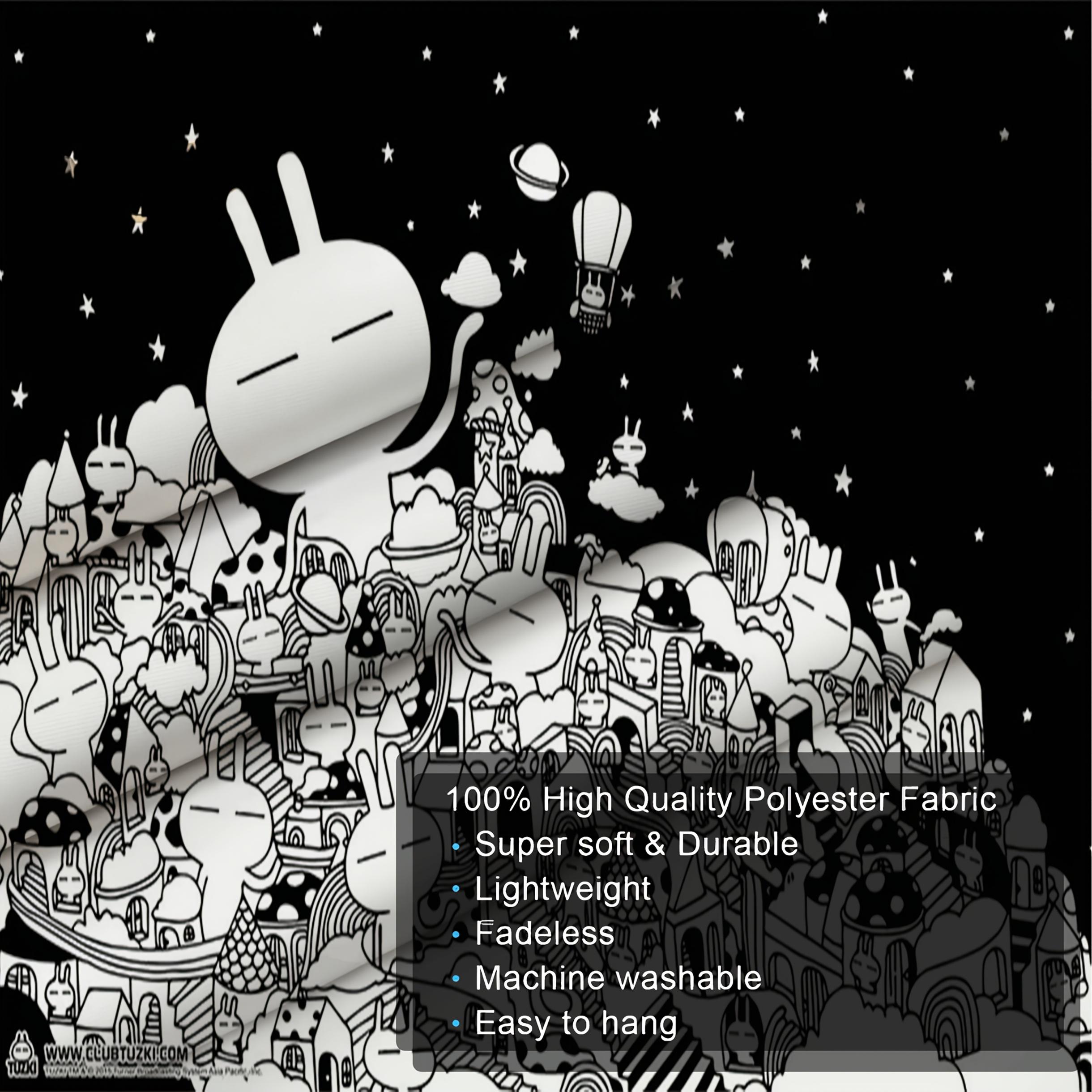 Black and White Minimalist Anime Tapestry - A group of cute characters with smiling, horizontal decoration, suitable dorm rooms, living rooms, office decor - Soft peach-beige, black and white line art, party backdrop, holiday decoration, furniture, minima