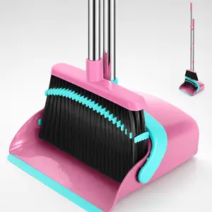 🧹 Broom and Dustpan Set, 52-in Long Adjustable Handle Dust Pan Combo with Built-in Teeth for Hair, Home Kitchen Office Floor Cleaning