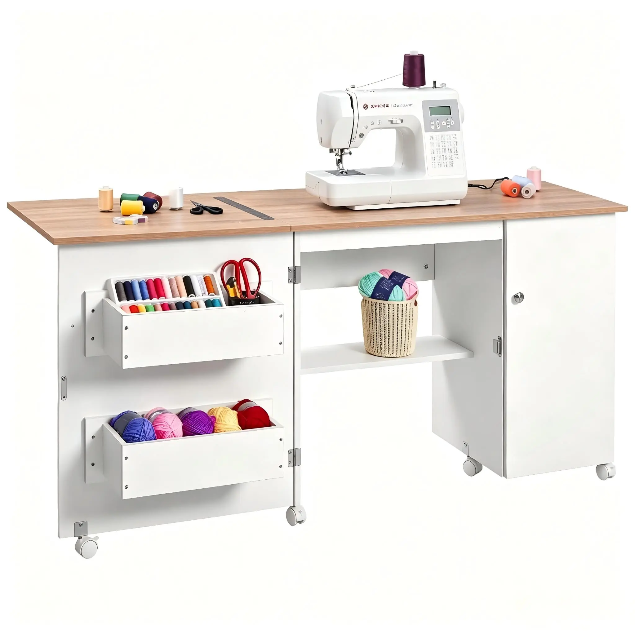 Foldable Sewing Table (63in x 19in x 29.5in) - Space-Saving Home Sewing & Indoor Craft Table, Versatile for Easy Storage & Convenience