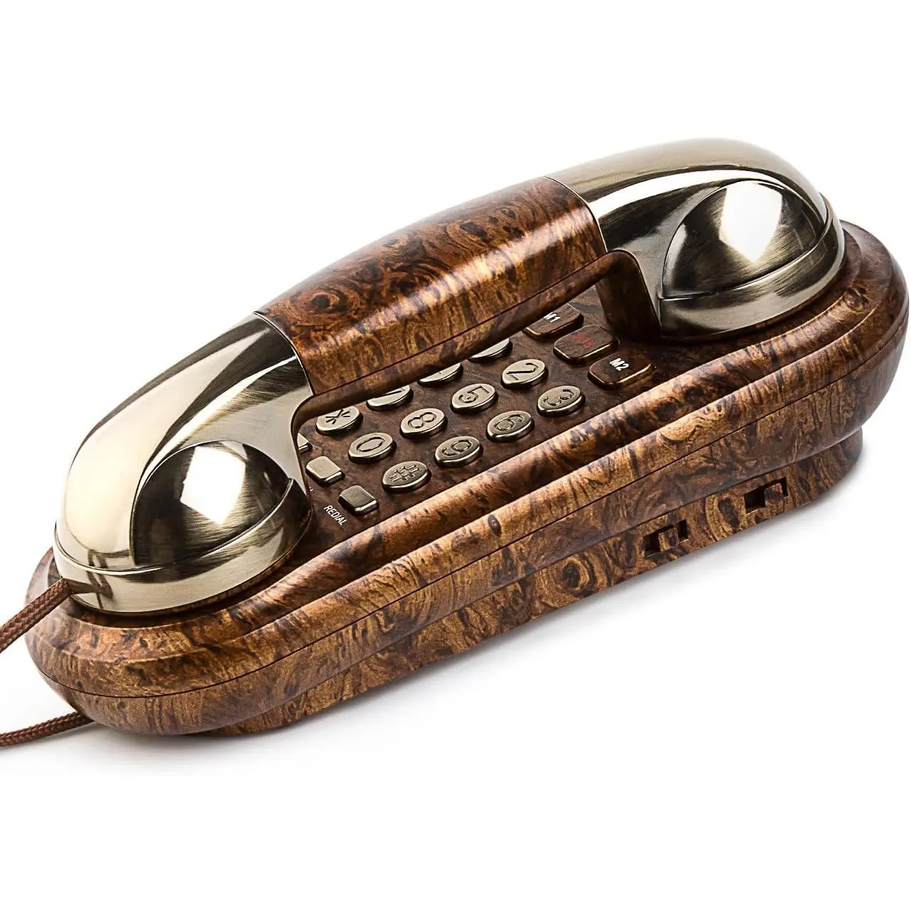 Corded Phone Vintage Wood Grain Wall Phone, No AC Power Required, 3 Speed Dial Keys, Big Buttons, Loud Mechanical Ringer, Volume Control, Redial, Mute, Flash, Landline Phone for Home House，Retro Home Decor，old fashioned home telephone，nostalgic vibes
