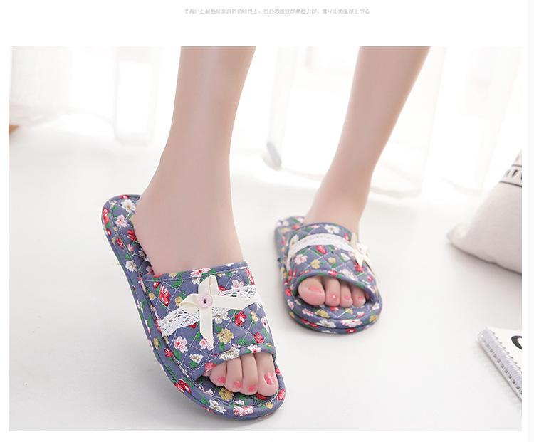 Two-layer fabric-soled wooden floor slippers, soft-soled couple's slippers, women's summer indoor silent home shoes