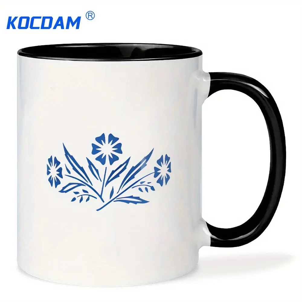 1 Count Corningware Vintage Blue Cornflower 11oz Coffee Mug Reproduction - White with Blue Floral Casserole Dish Pattern, Durable & Machine Washable, Perfect Gift for Mom, Thanksgiving, Christmas, Birthdays