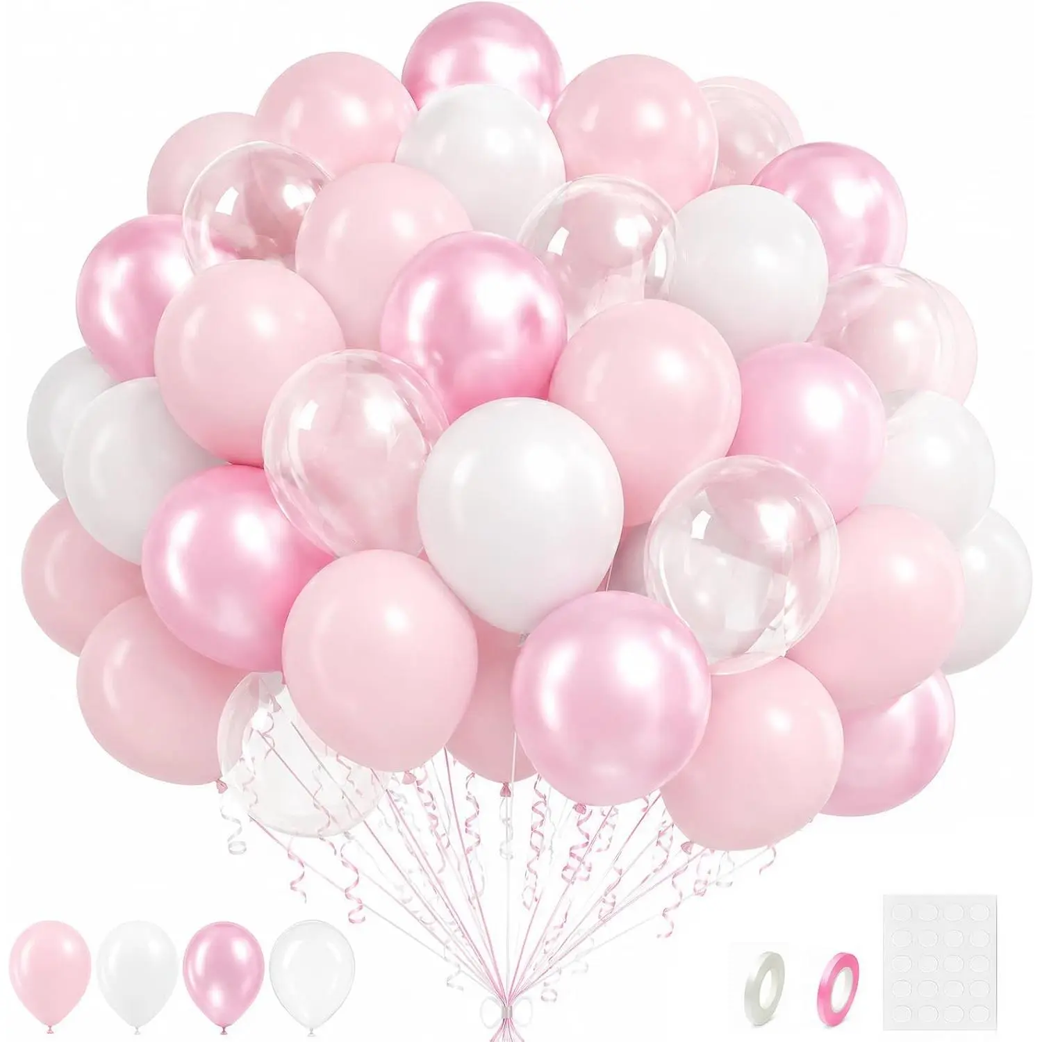 60 count  and White Balloons,12inch Double Stuffed   Balloons Set with Clear Pastel Light  and White Latex Balloons for Wedding Bridal  Shower Birthday anniversary Party Decor
