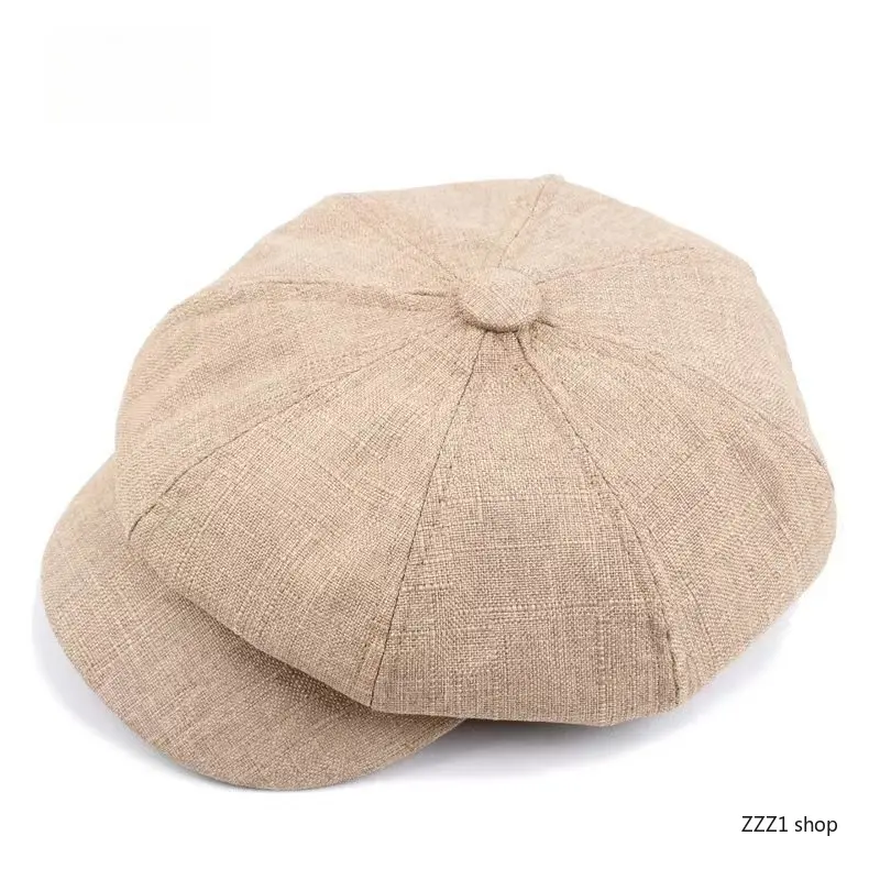 Linen 8 Panel Newsboy Cap, Vintage Gatsby Ivy Hat for Men and Women, Breathable Headwear for Casual Summer Driving