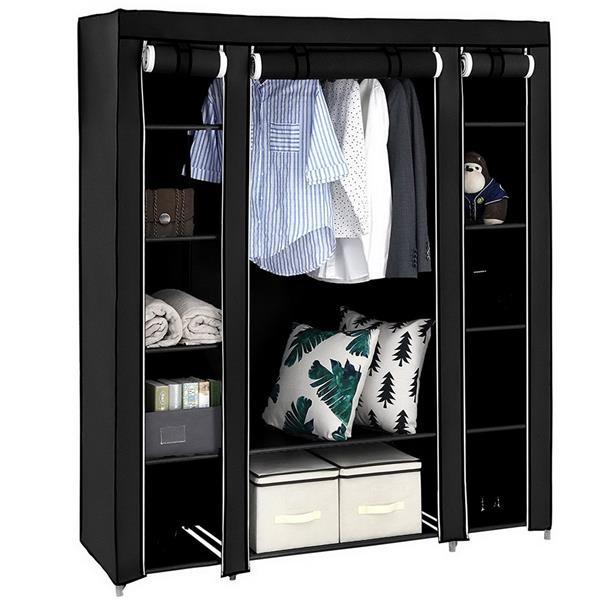 [Bellemave] Portable Clothes Closet Wardrobe Storage Organizer with Non-Woven Fabric Quick and Easy to Assemble Extra Strong and Durable Black