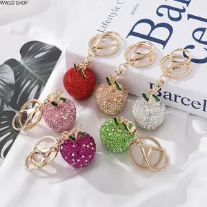 Cute Apple Rhinestone Keychain Pendant for Women and Girls, Fruit Bag Charm Accessory, Decorative Key Ring for Bags, Car Keys and Phone Cases