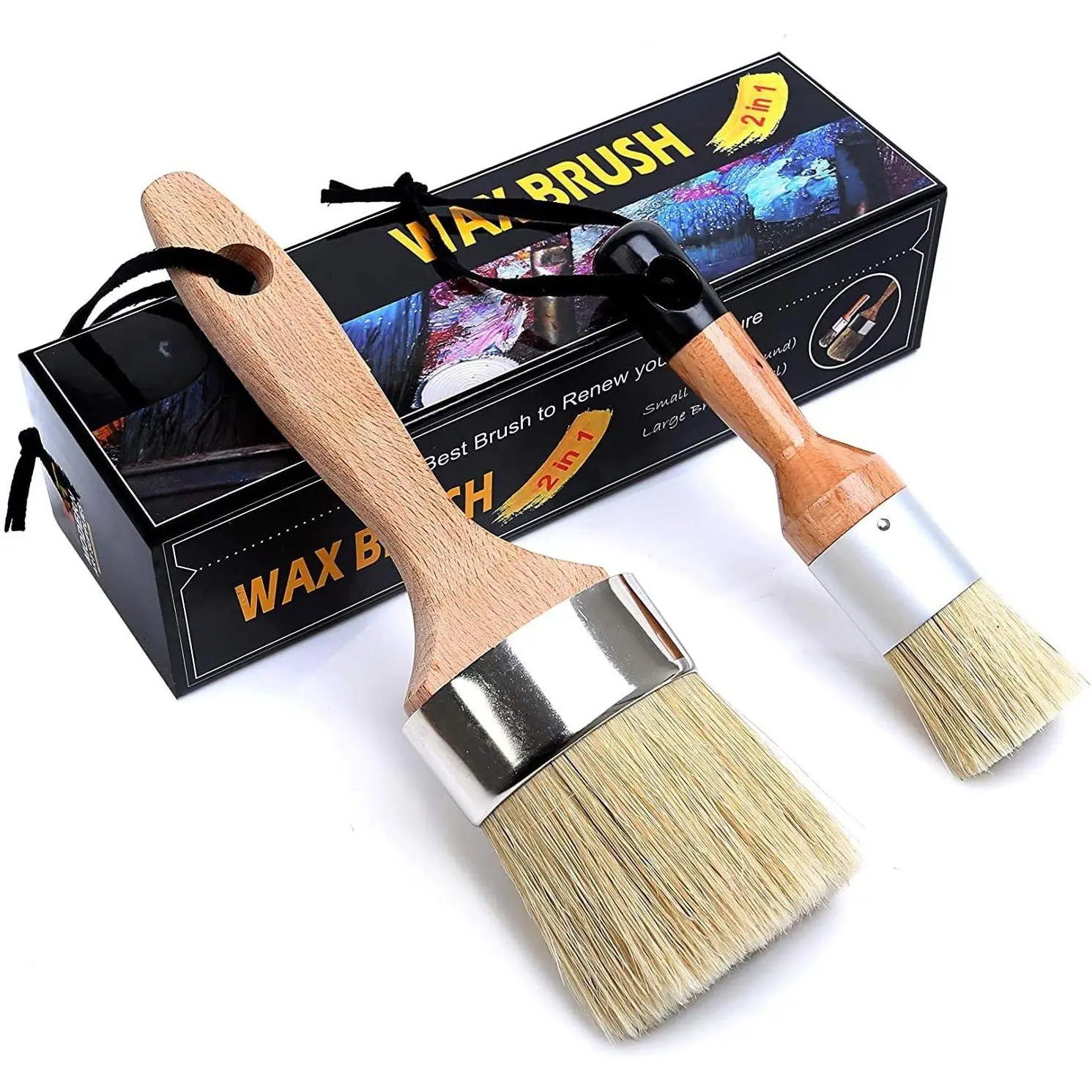2 Pack Wax Brush Set, 2.5 Inch Chalk Paint Brushes for Furniture Painting, DIY Crafts, Home Decor & Wood Projects