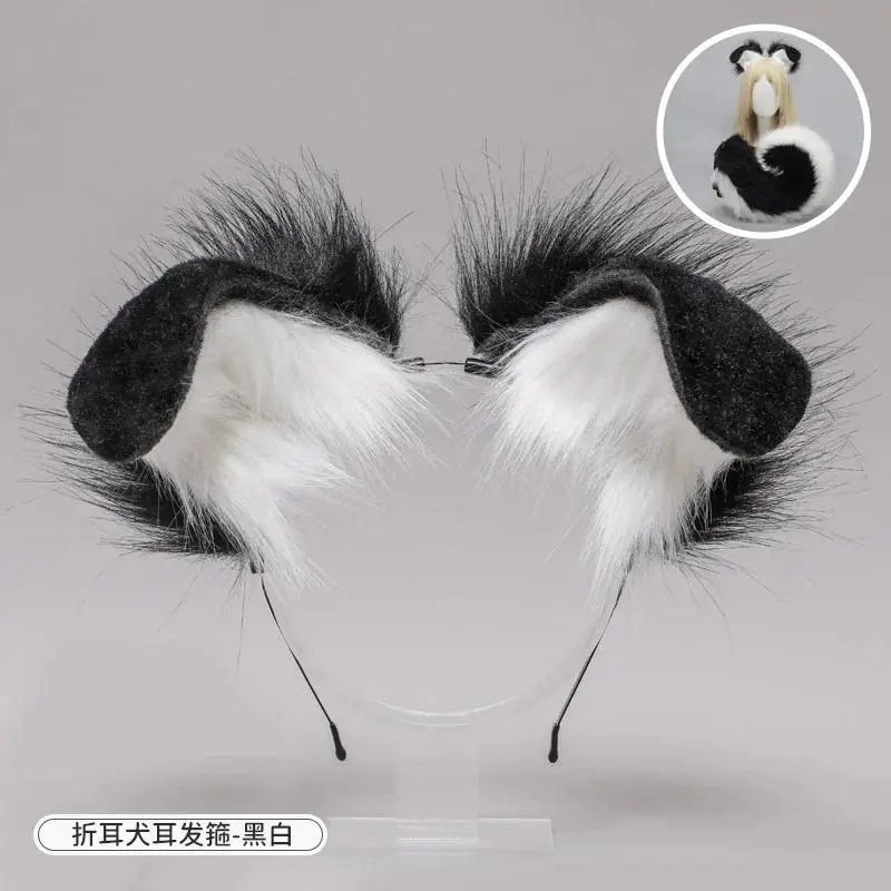 2Pcs/set Shepherd Dog Ear Hairband Tail Shiba Lnu Ear Plush Animal Dog Role Playing Cosplay Accessories Pet Puppy Ear Tail