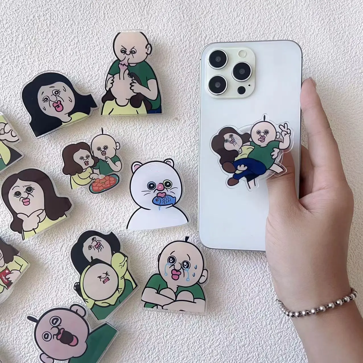 Quirky Cartoon Cellphone Grip Stand - Resin Epoxy Acrylic Telescopic Pop Holder, Cute Kawaii Mobile Smartphone Accessory for iPhone & Samsung
