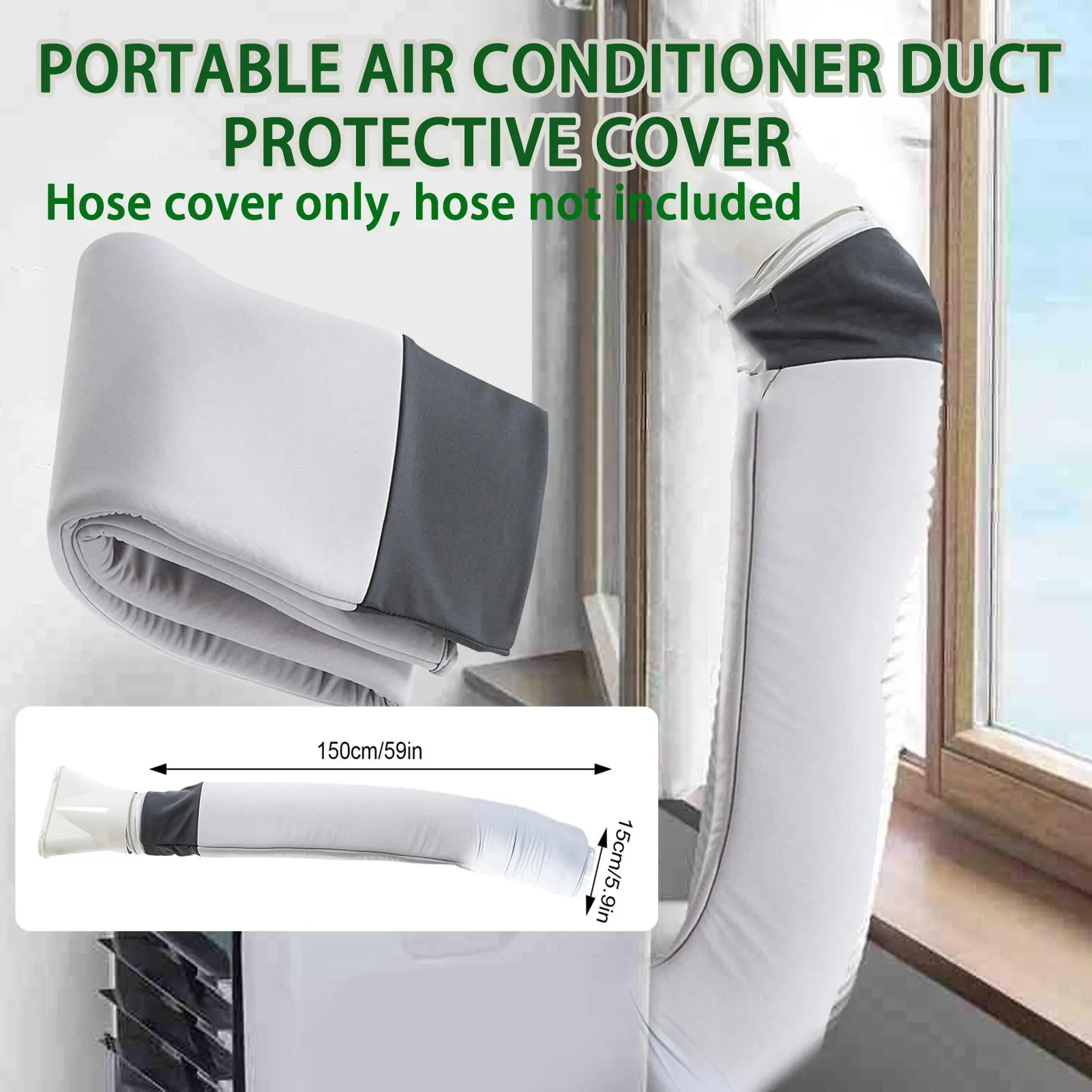 Portable Air Conditioner Duct Exhaust Hose Protective Cover, Durable Insulated Flexible Ac Hose Cover, 150cm/59" Length, Heat Insulation Protection