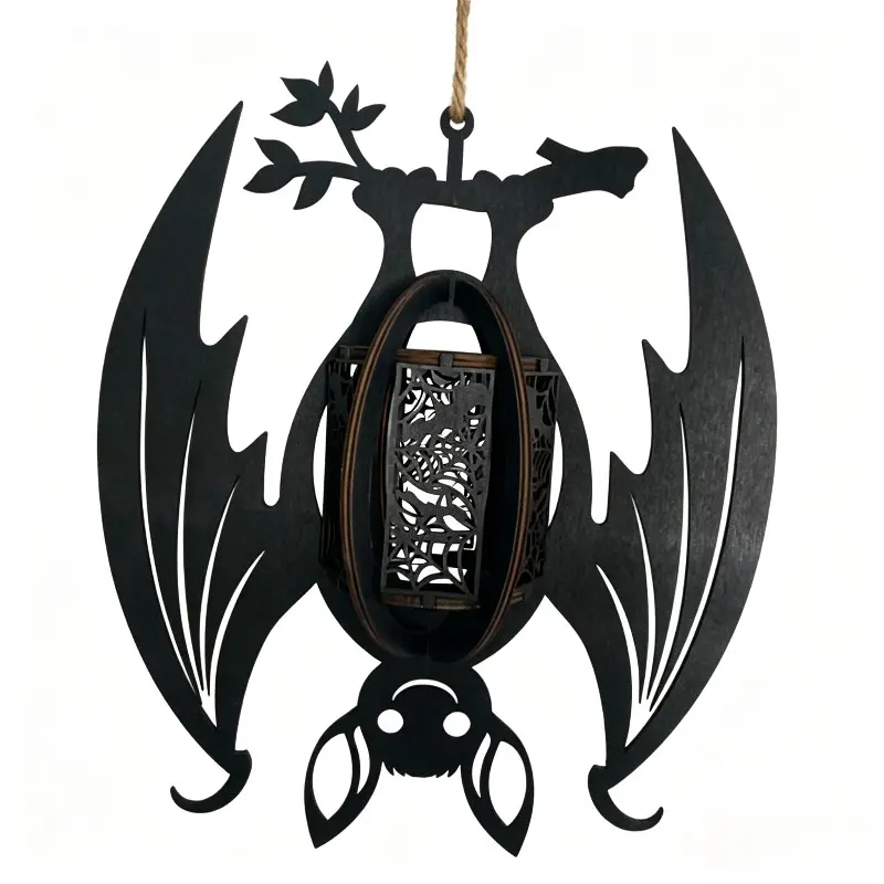 Halloween upside-down bat-shaped metal decorative lantern, Openwork hanging candlestick, Gothic style art candlestick, Suitable for indoor and outdoor decoration, Ideal for garden and home décor, Candles not included.