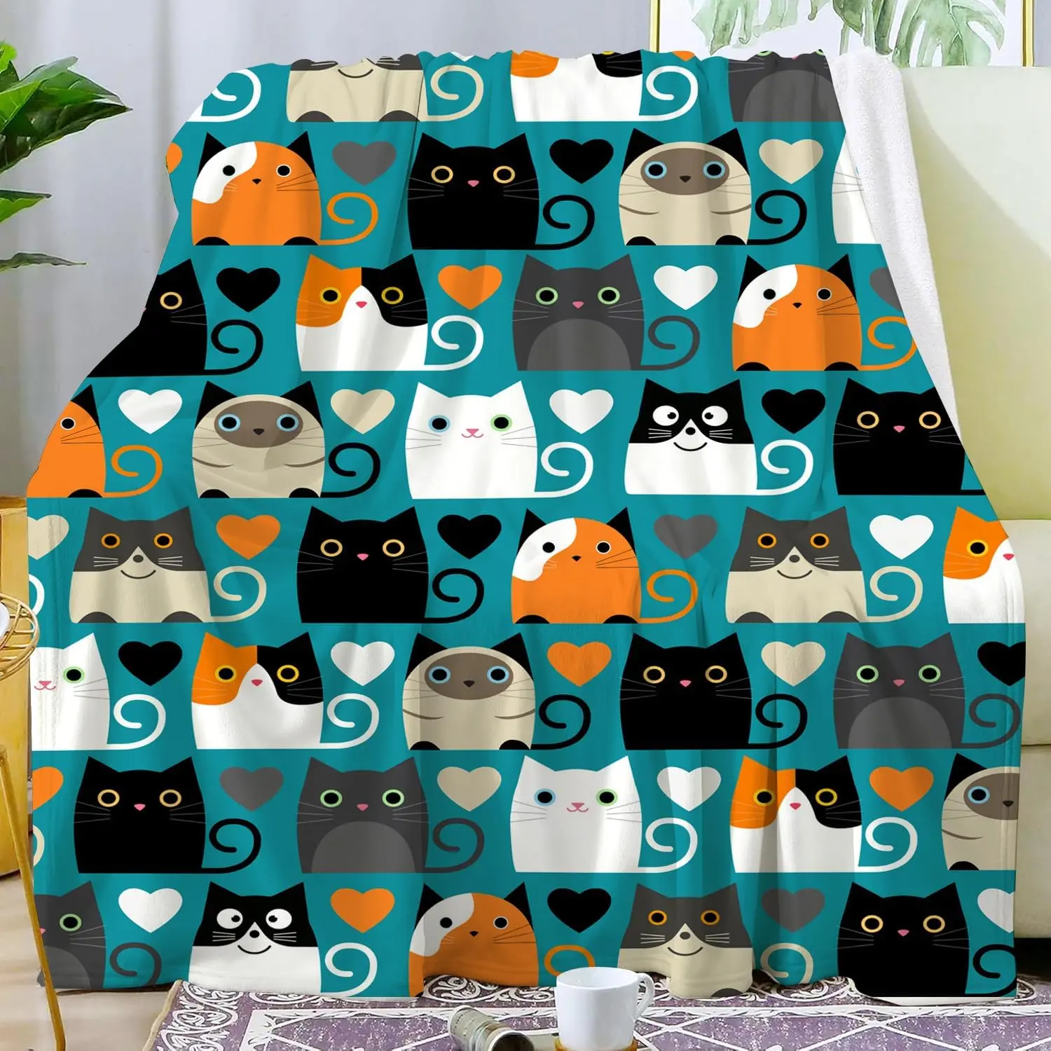Soft Cozy Flannel Cat Blanket, Warm & Lightweight Thermal Throw, Perfect Gift for Cat Lovers, Kids, Girls, Women & Adults,4SIZE, Home & Kitchen