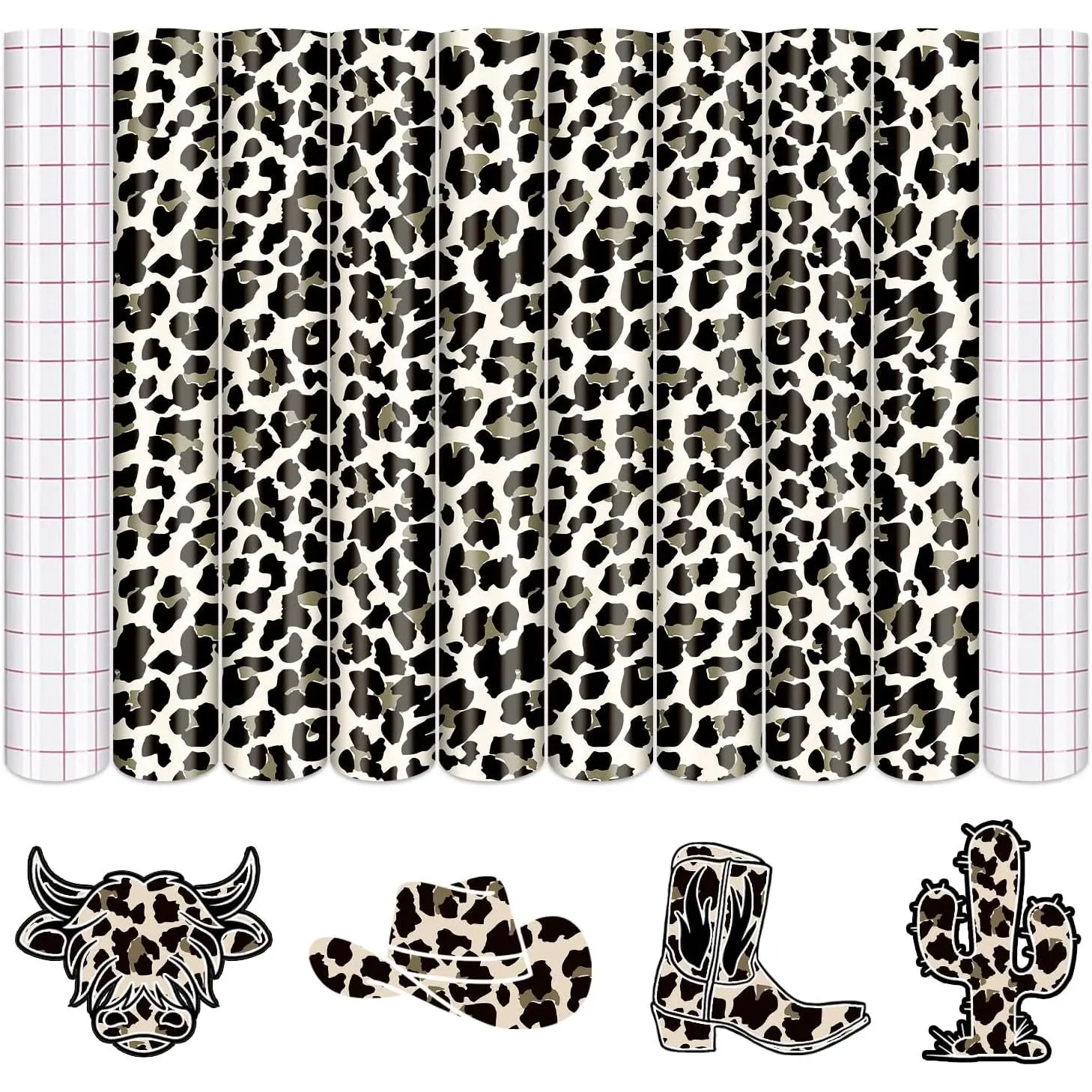Black White Leopard Permanent Vinyl 8 Sheets 12x10in Adhesive Vinyl |   ,  decor self sticker vinyl sheets,for   machine,easycut & weed,stretchy& washable